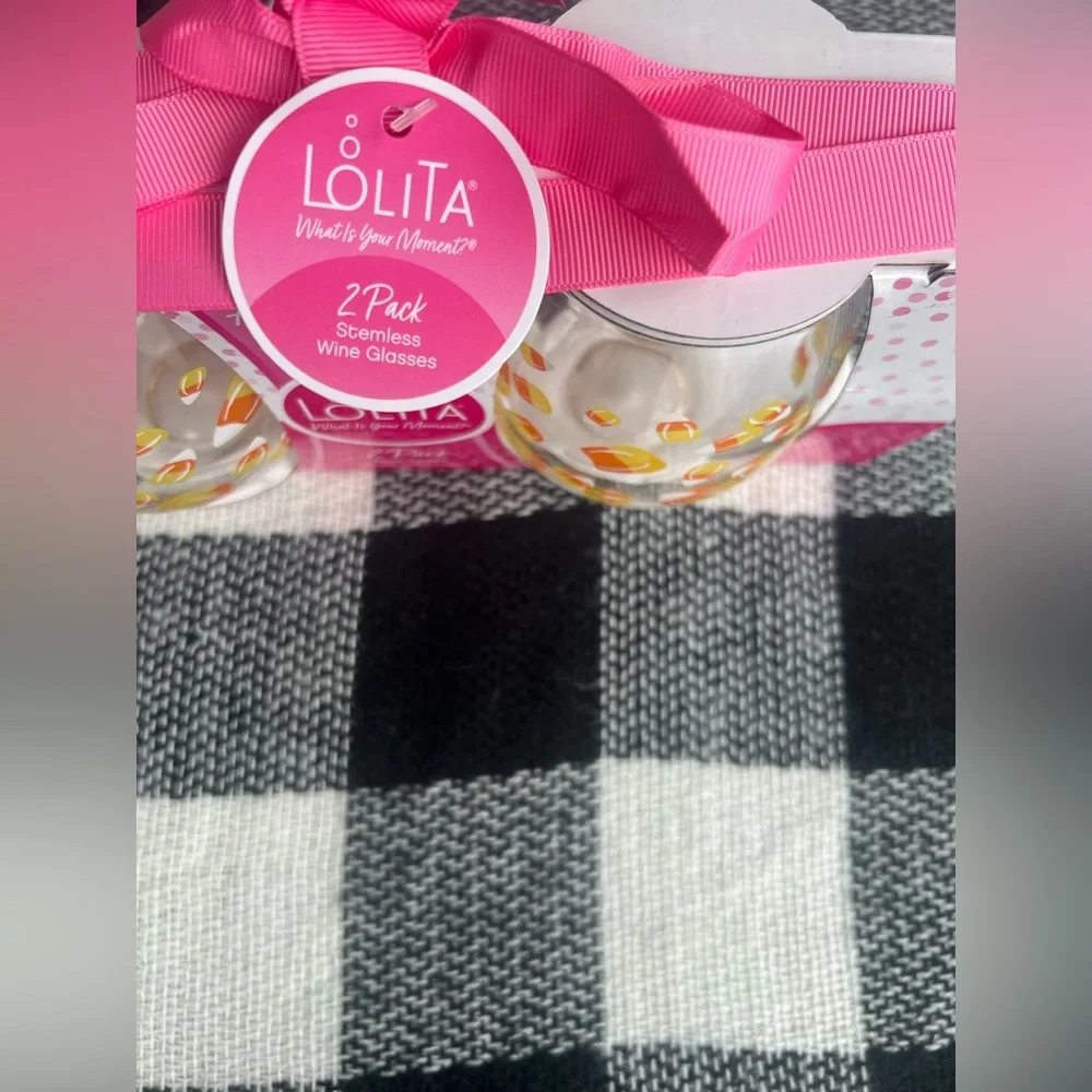 Lolita Festive Candy Corn 2 Piece Qine Glass Set NWT